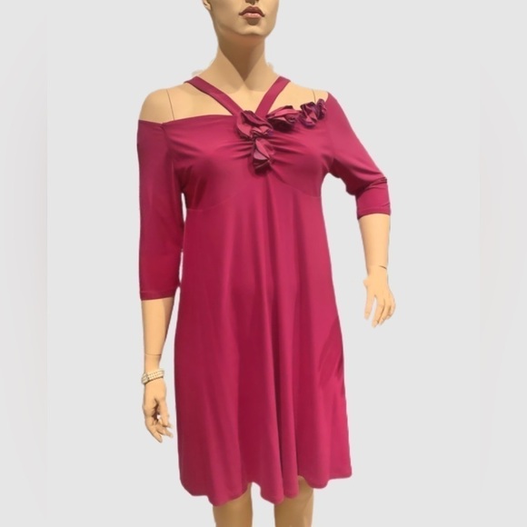 IGIGI Ciao Bella Dress Plus 22/24 Fuchsia Off Shoulder Knee Length 3/4 Sleeves - Picture 1 of 15